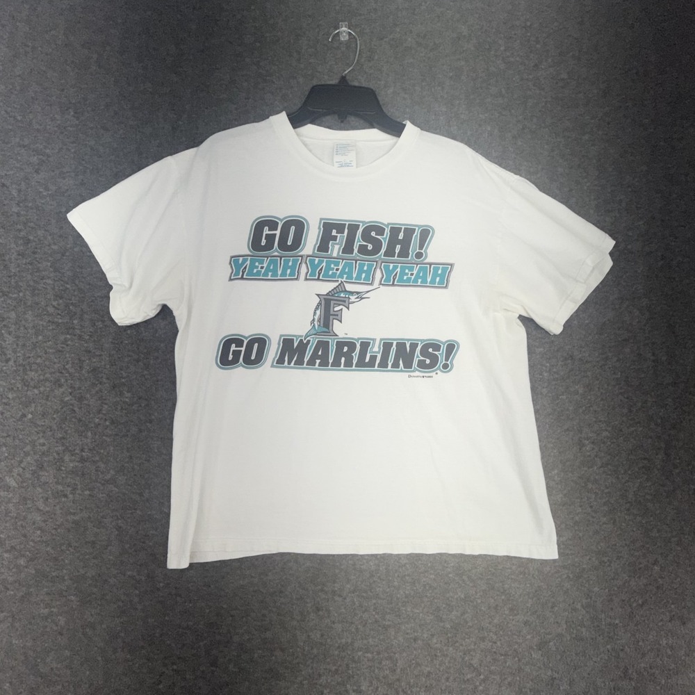 Florida Marlins T-Shirt Mens L White Go Fish MLB Vintage Baseball Graphic Tee